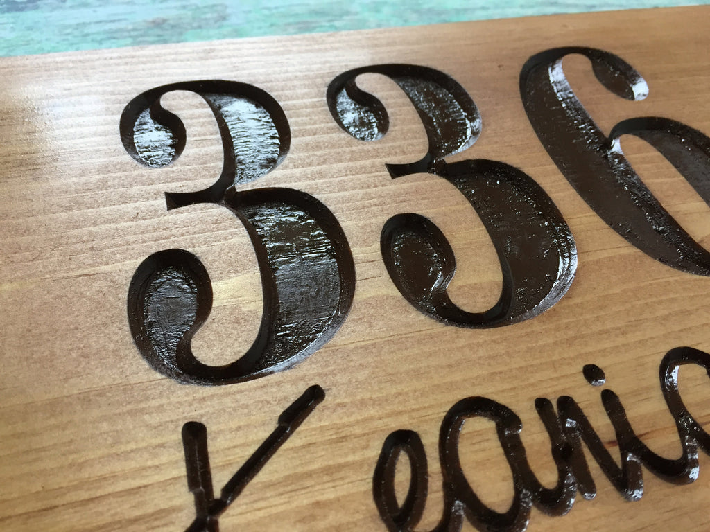 Wooden Carved Address Sign with Monstera Leaf