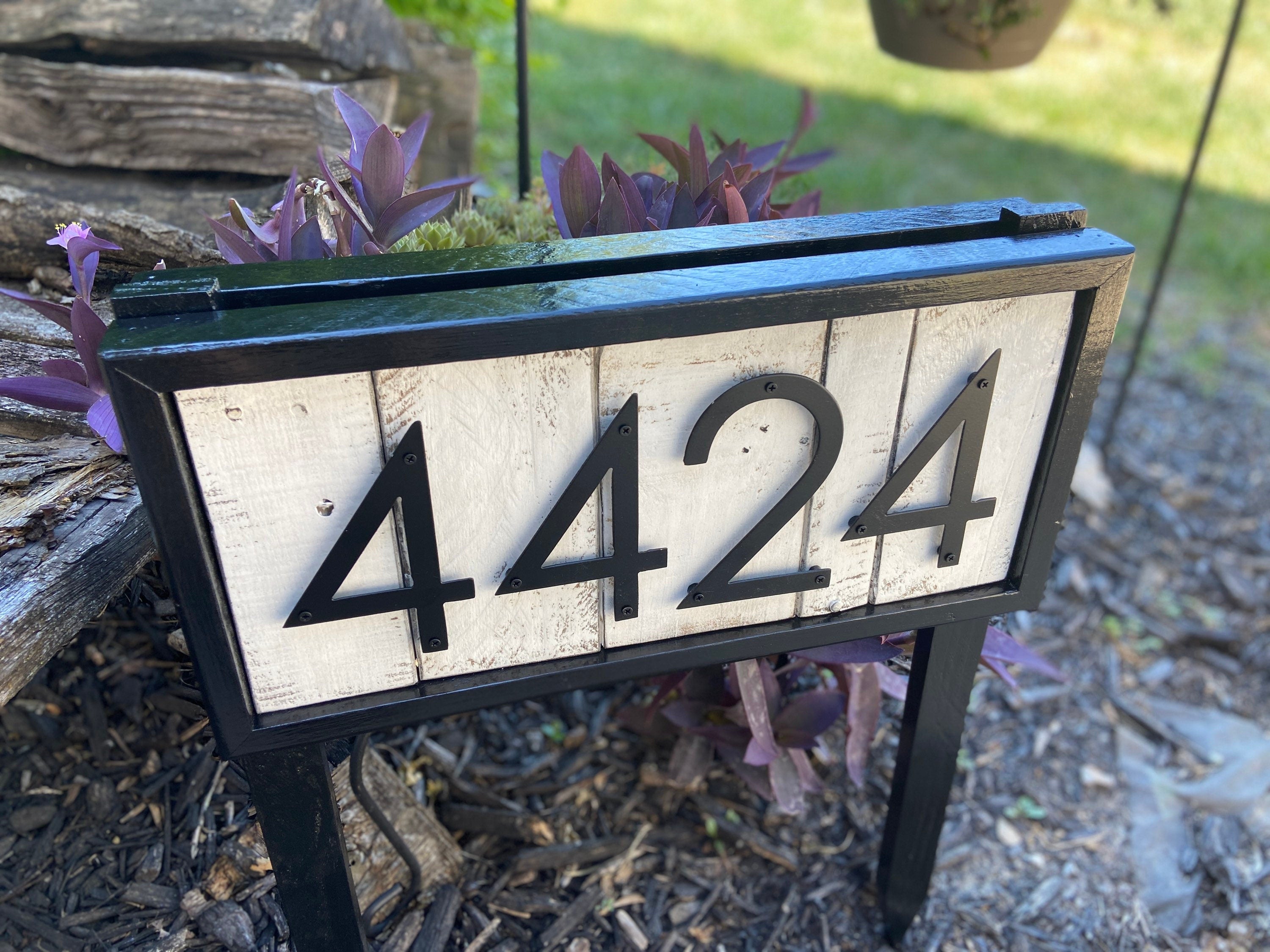 Wood Address Sign Metal number