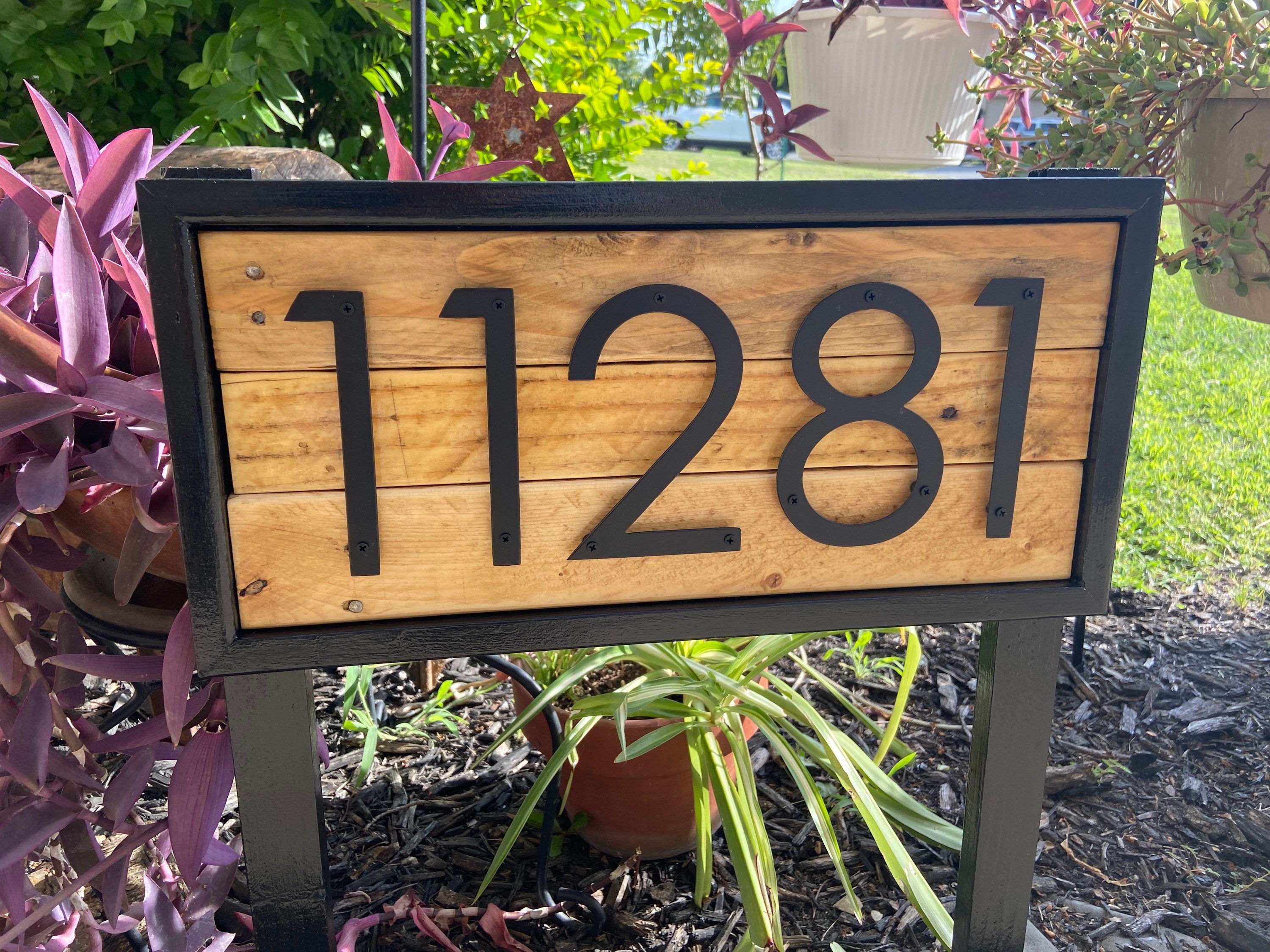 Wood Address Sign Metal number