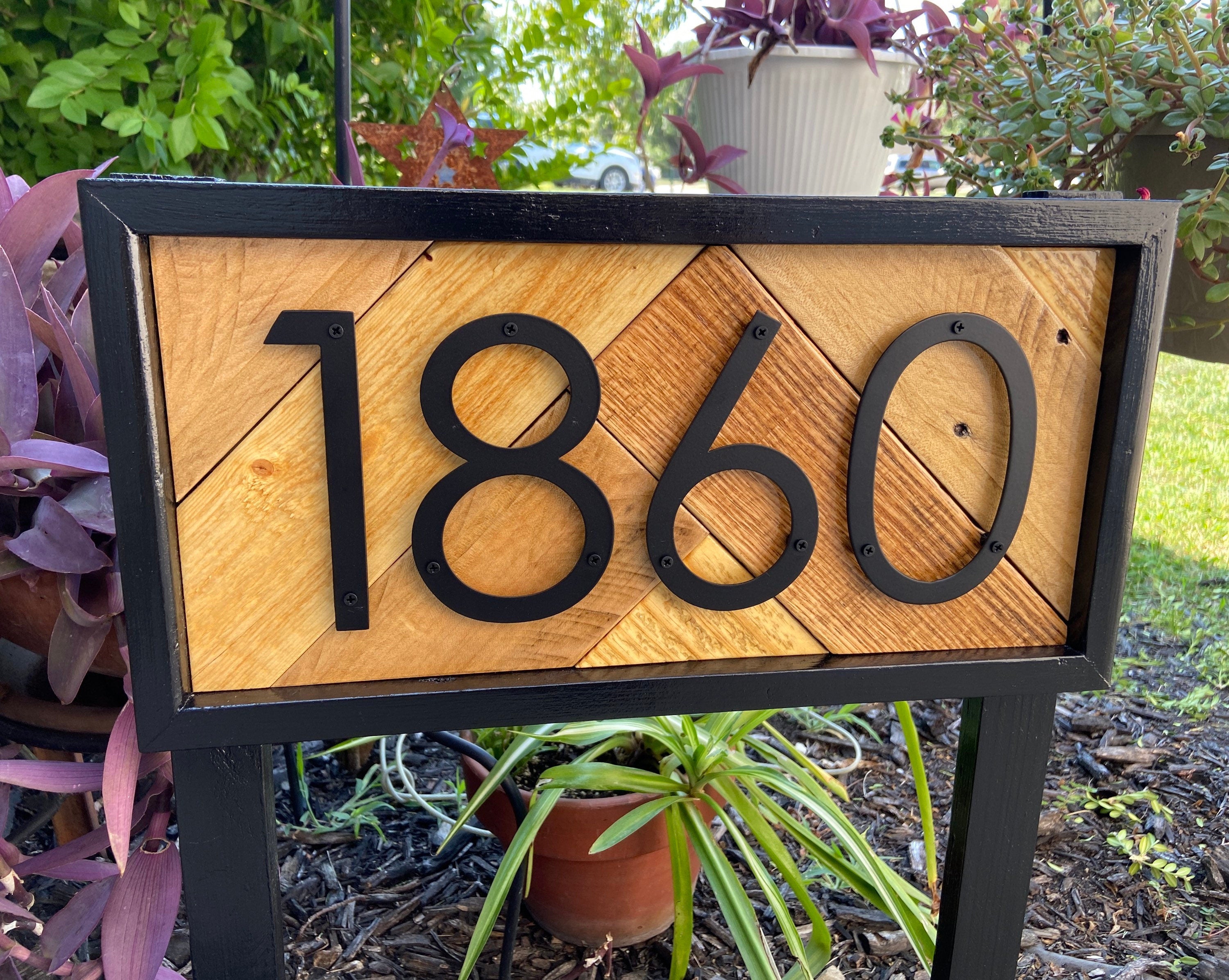 Wood Address Sign Metal number