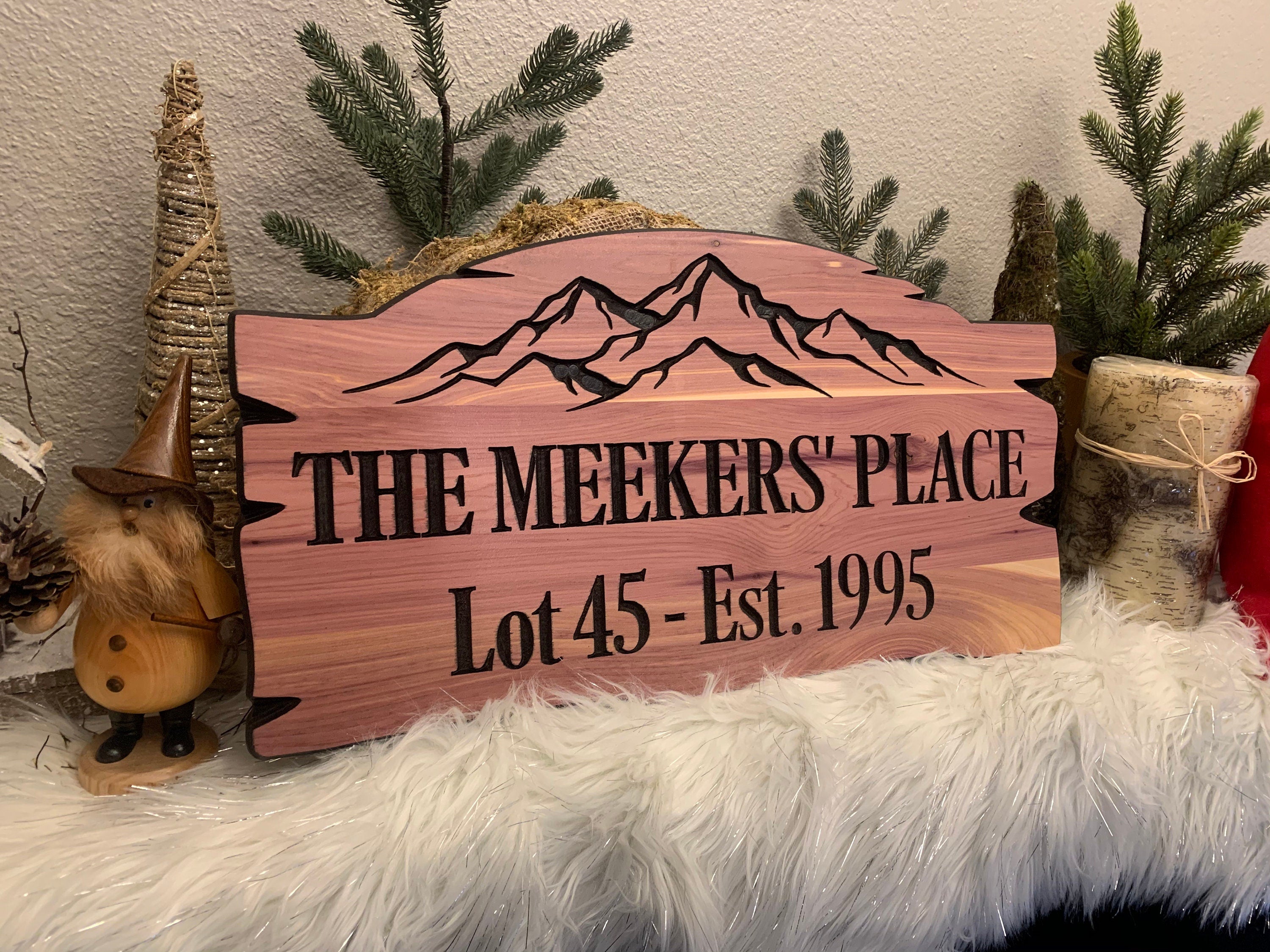 Address Mountains Family Name Cabin Wooden Sign