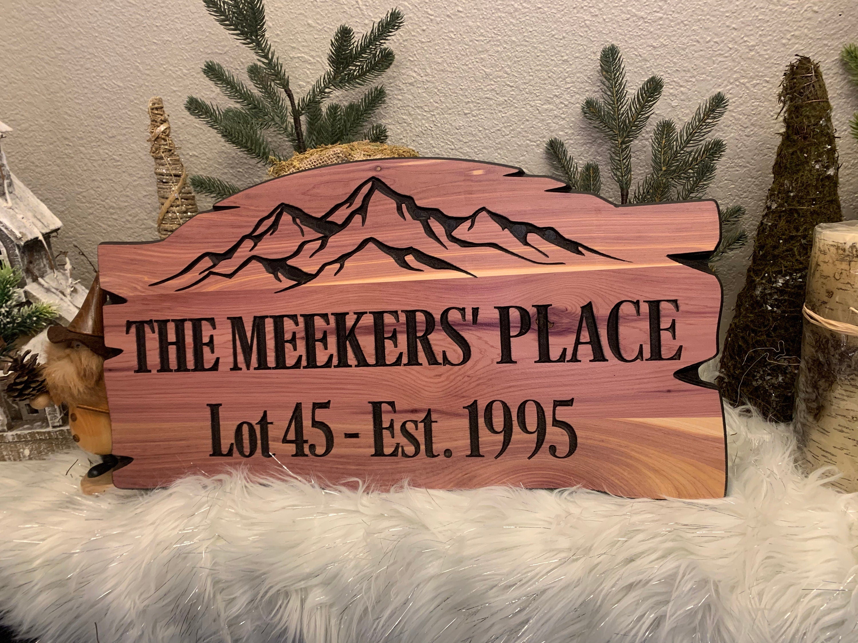 Address Mountains Family Name Cabin Wooden Sign