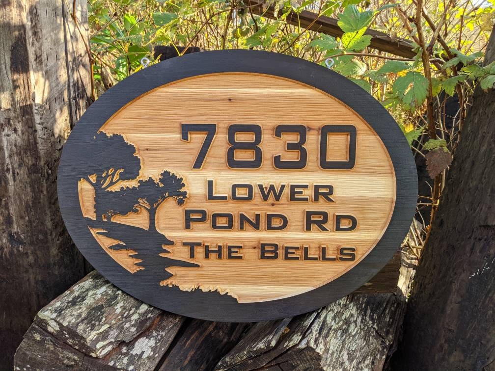 Last name address carved wooden sign