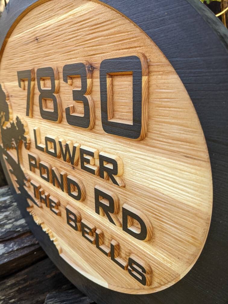 Last name address carved wooden sign