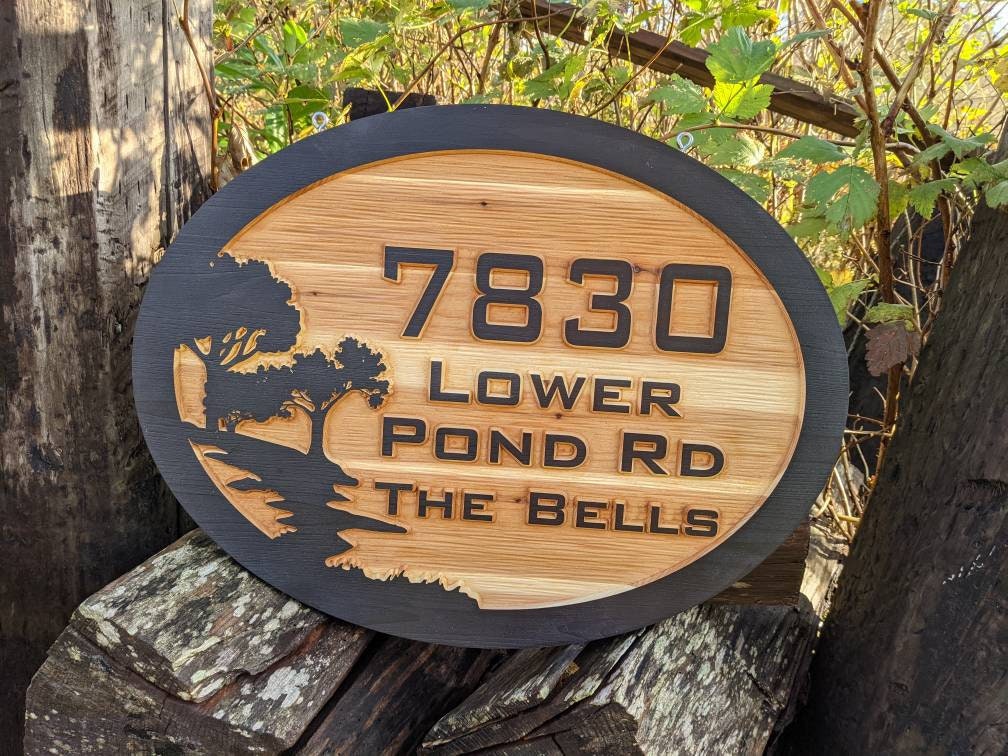 Last name address carved wooden sign