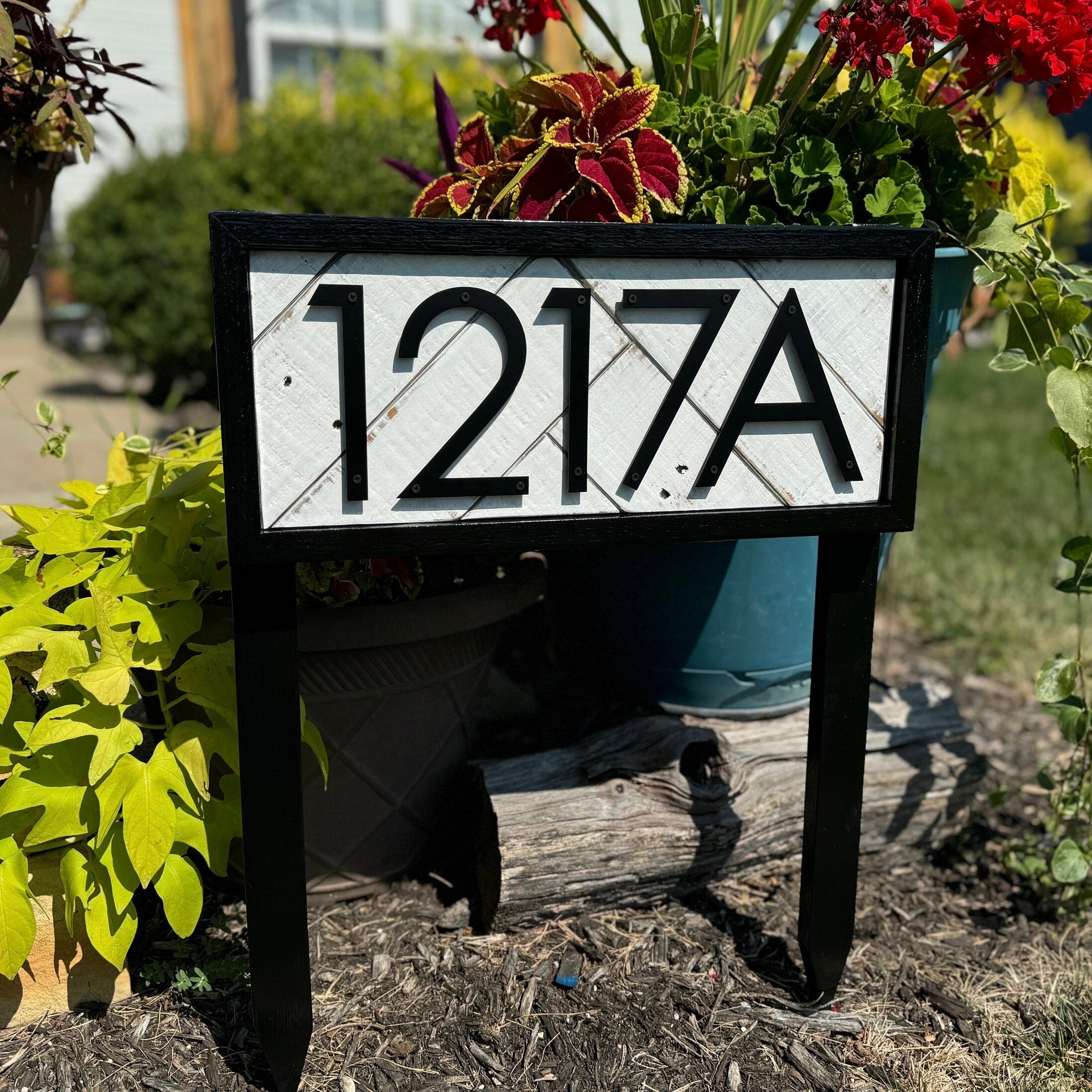 Wood Address Sign Metal number
